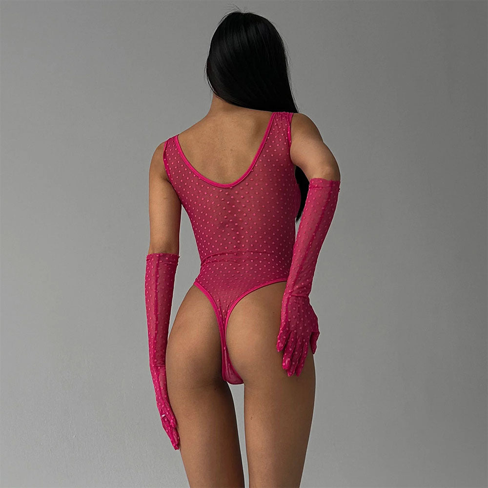 Sexy See Through Sexy Suspenders Mesh Polka Dot One Piece Temptation