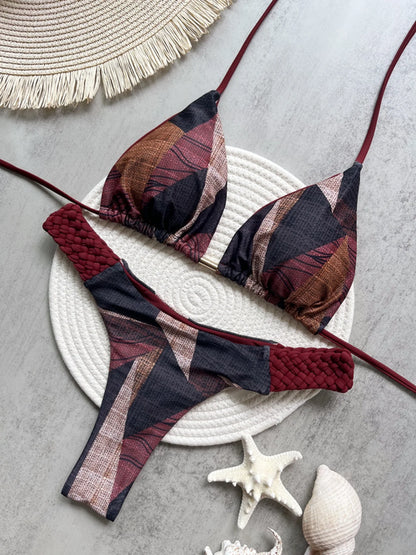 Print Halter Mini Thong High Cut Bikini Female Swimsuit
