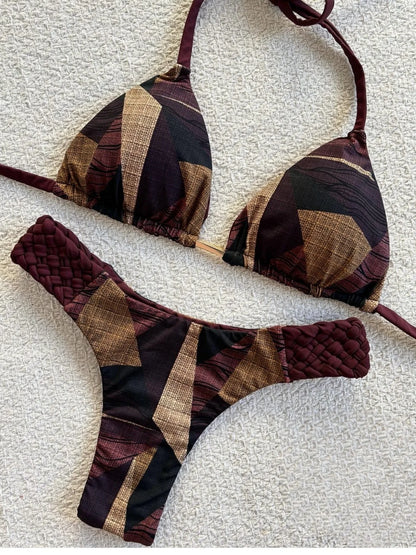Print Halter Mini Thong High Cut Bikini Female Swimsuit