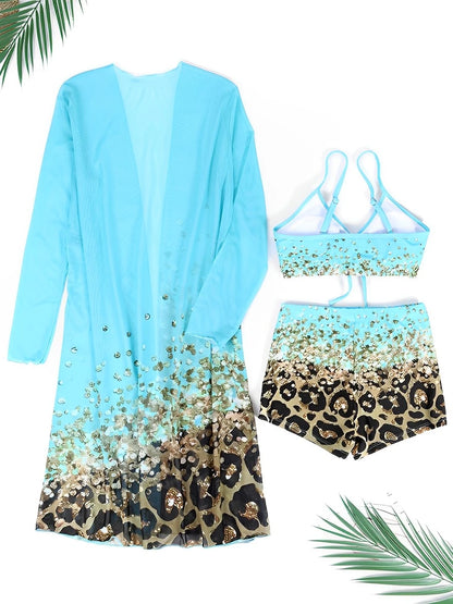 3 Pieces High Waist Bikini Printed Swimsuit Women & Kimono