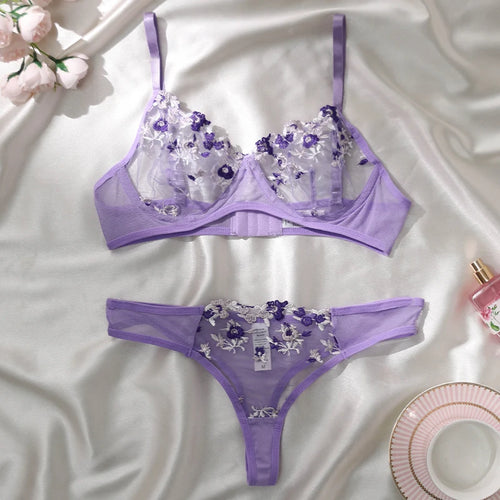 Sexy Transparent Embroidered Small Flowers Bra Hot
