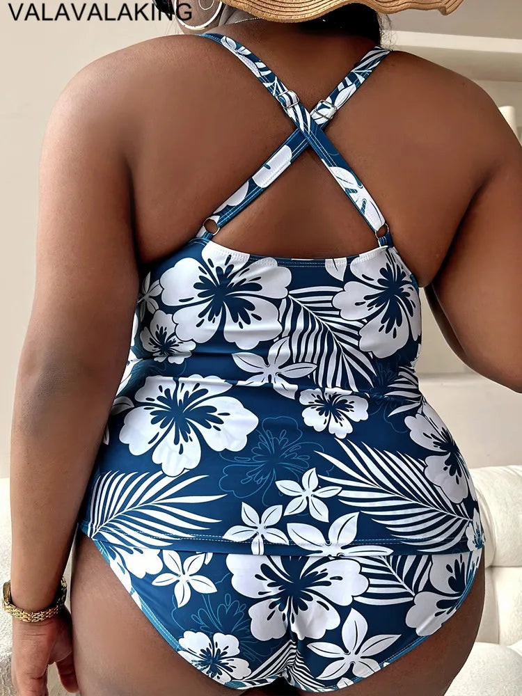 2025 Print Strapped Plus Size Swimwear Women Push UP Lady Large One