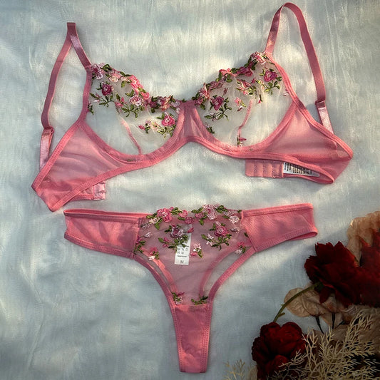 Sexy Transparent Embroidered Small Flowers Bra Hot