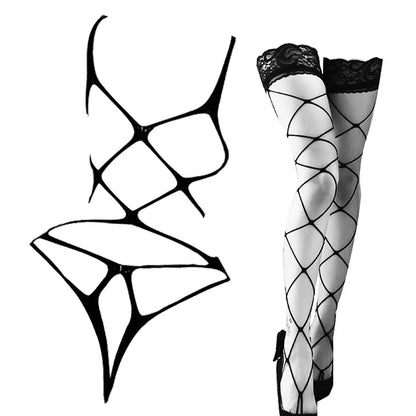 Sexy Fishnet Bodystocking Woman Underwear Open Bra Crothless Erotic