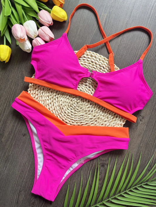 Sexy Solid Splicing Bikinis Set Women's Swimsuit Two-piece