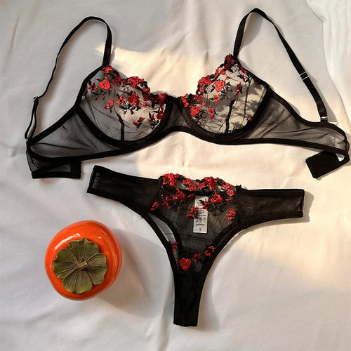 Sexy Transparent Embroidered Small Flowers Bra Hot