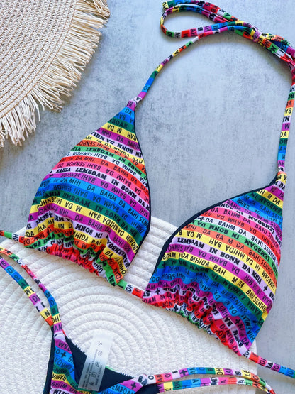 Letters Printed Colorful Mini Thong Bikini Women Swimwear