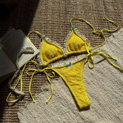 Bow-tie Open-back Two-piece Swimsuit