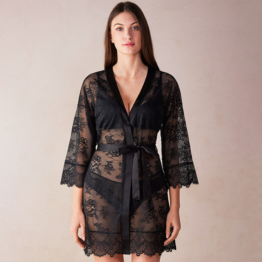 Women's Fashionable Casual Lace Lace See-through Nightgown