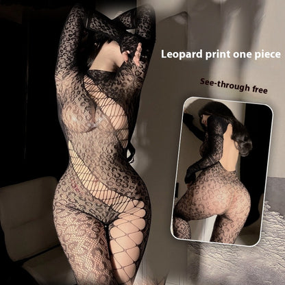 Mesh Transparent Leopard Print One-piece Stockings