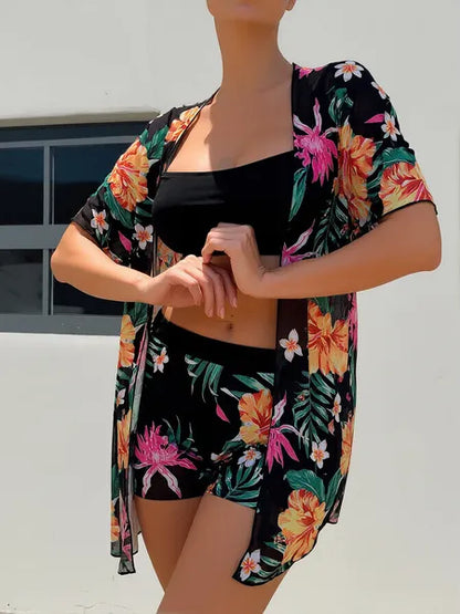 High-Waisted 3-Piece With Print, Multi-Color Mesh