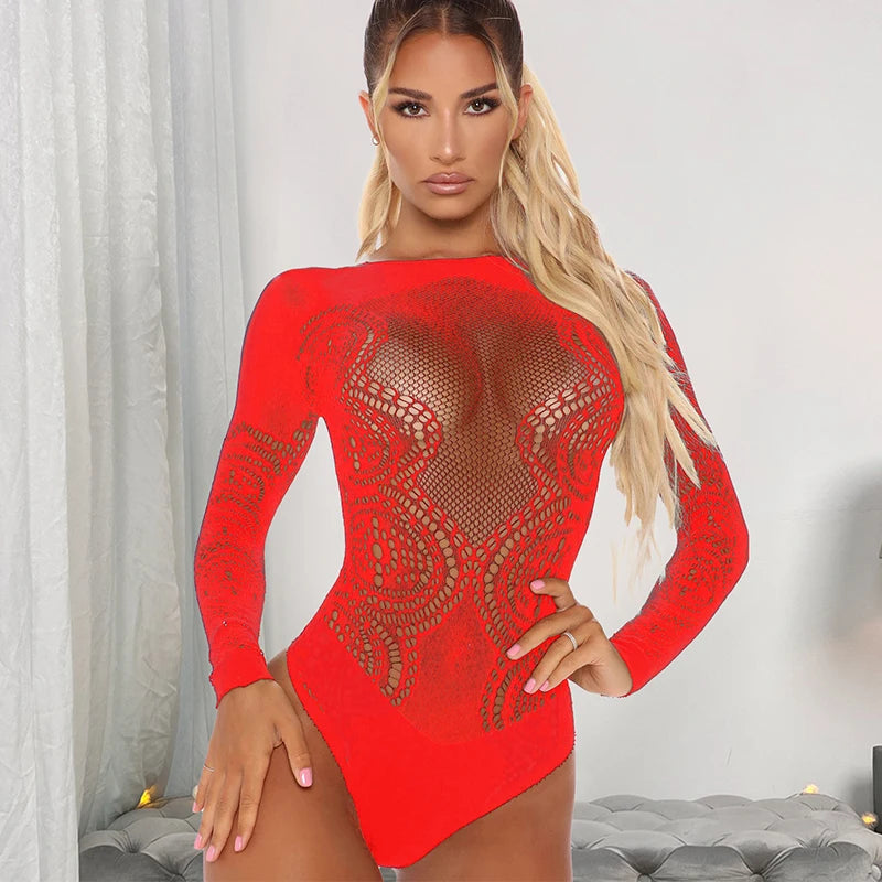 Sheer Mesh Long-Sleeve Bodysuit