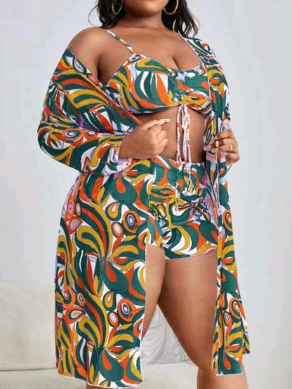 Women's Floral Swimsuit Bikini Three-piece Set