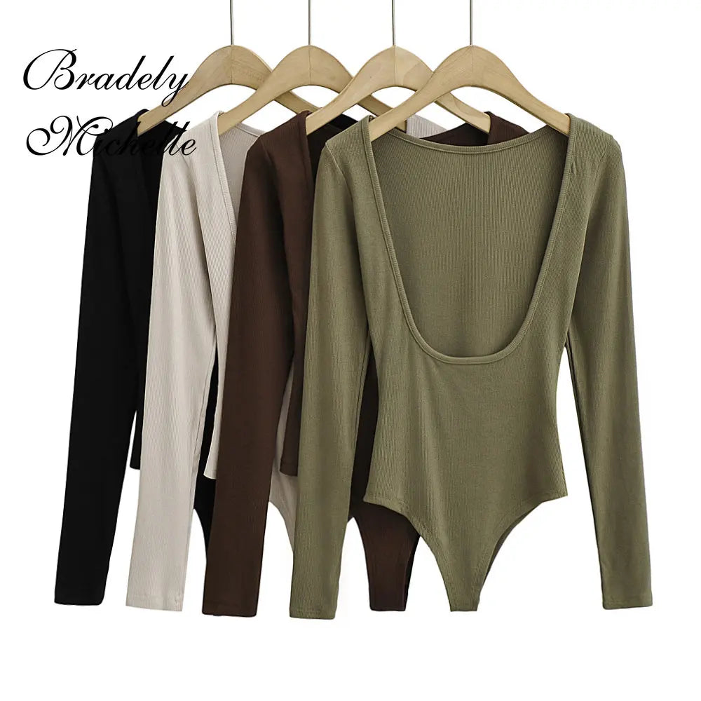 One-Line Neck Backless Bodysuit