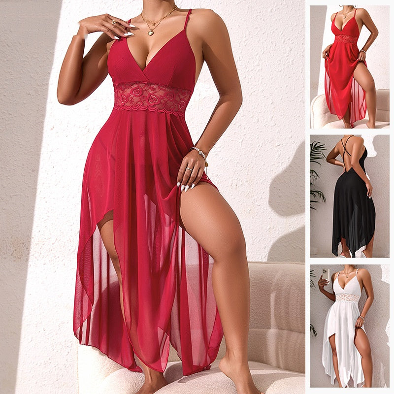 Lace-panel High-slit Nightgown