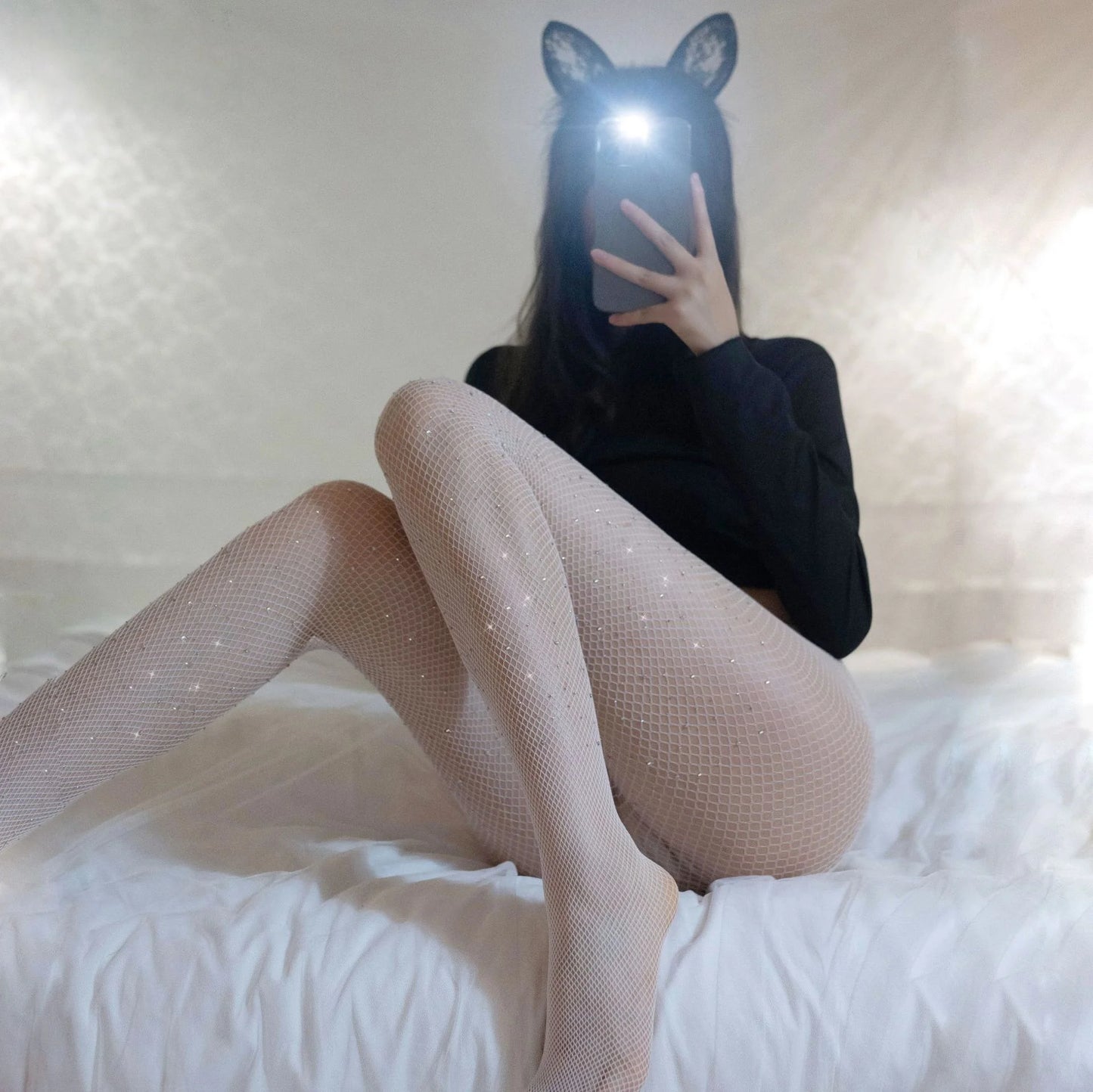 Disco Mesh Fishnet Socks — Metallic Hot-Stamp Nightclub Stockings