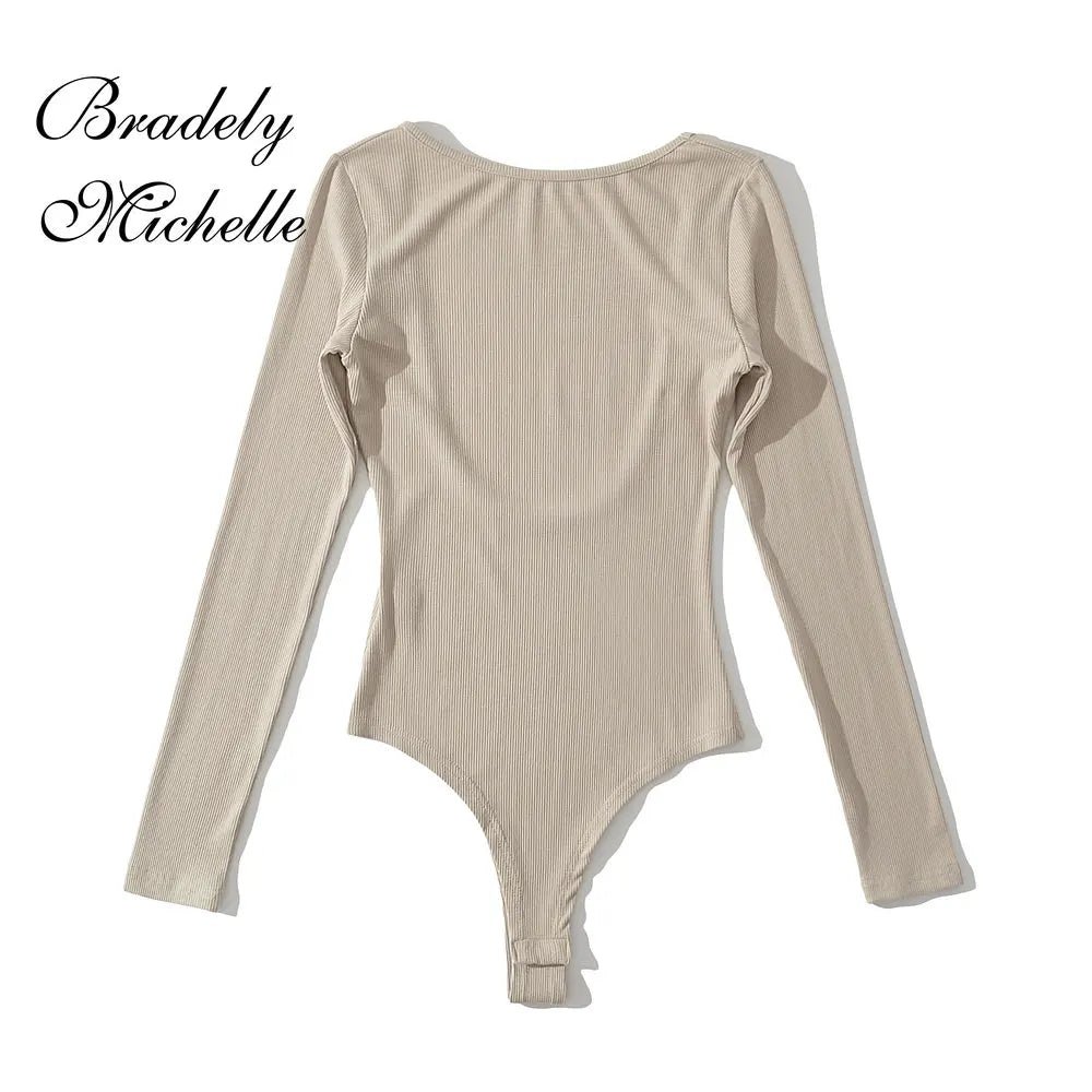 One-Line Neck Backless Bodysuit