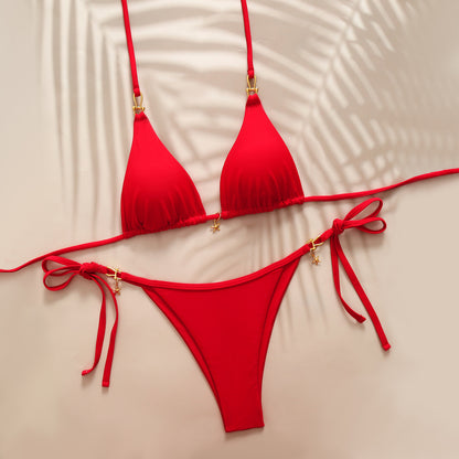 Halterneck Open-back Two-piece Swimsuit