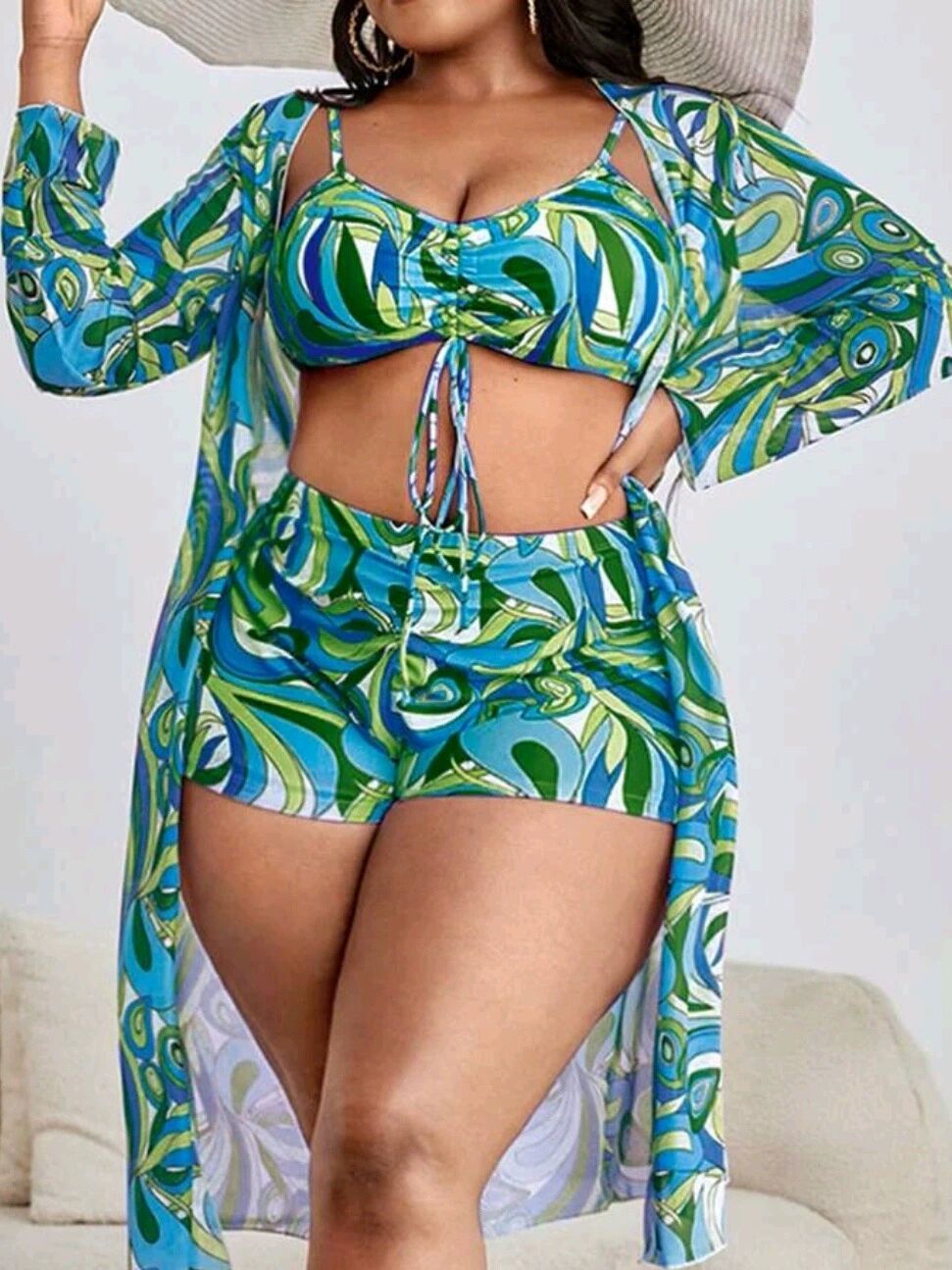 Women's Floral Swimsuit Bikini Three-piece Set