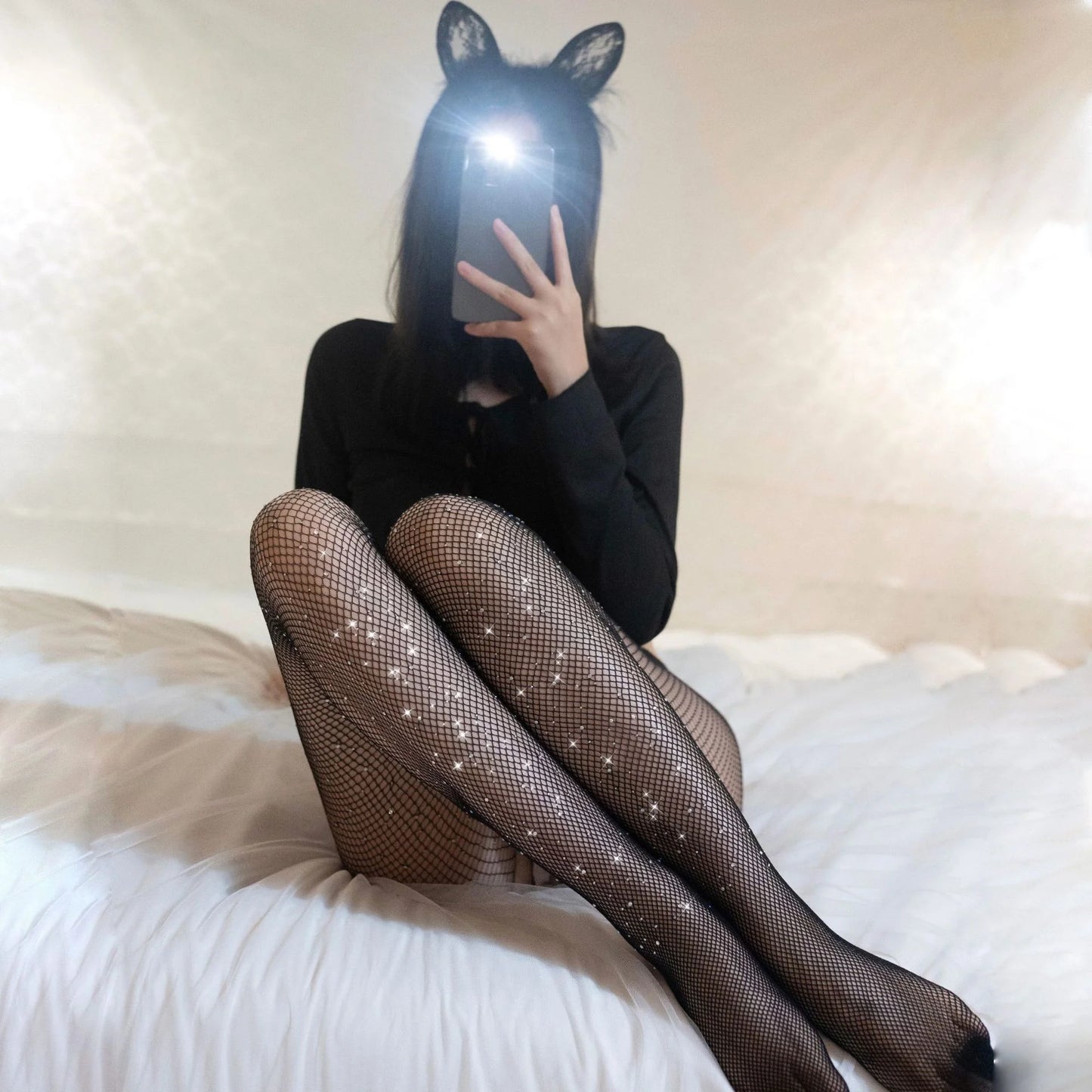 Disco Mesh Fishnet Socks — Metallic Hot-Stamp Nightclub Stockings